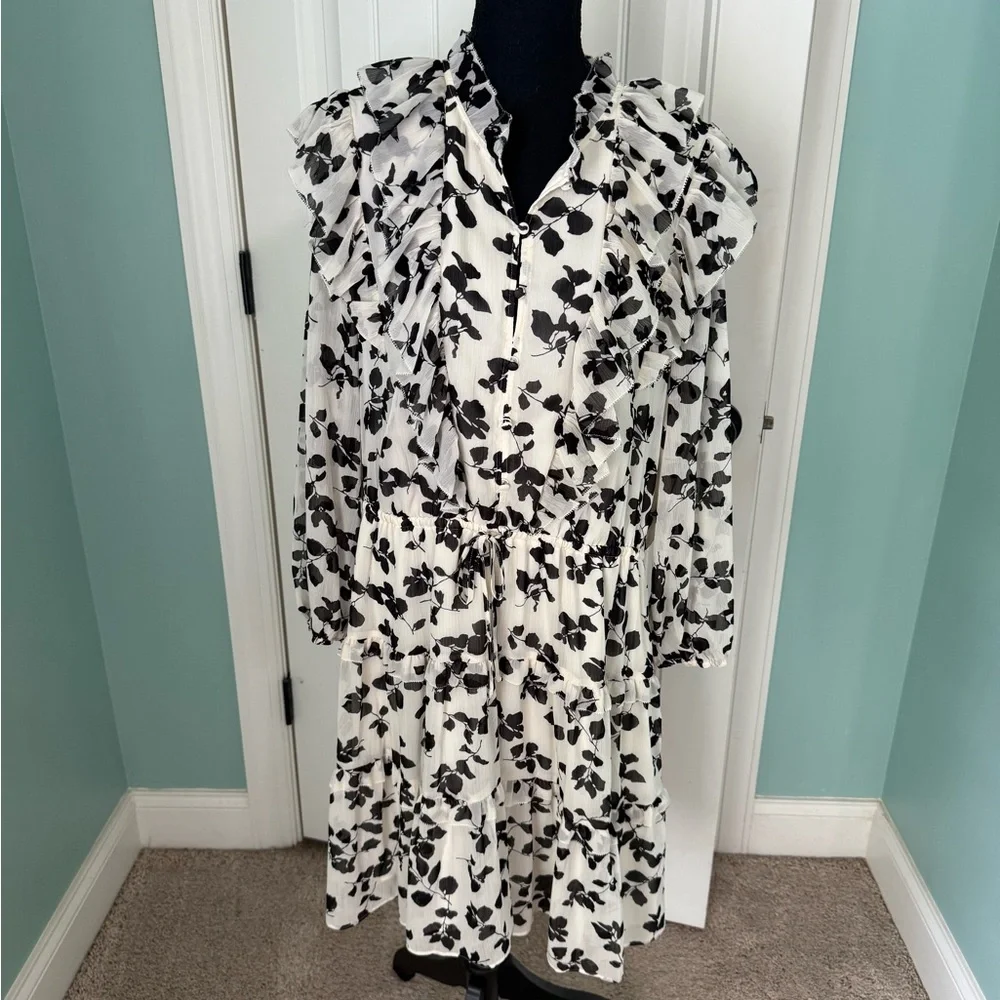 Ralph Lauren Floral Ruffle Trim Dress - 18 - Black and White - Picture 4 of 6